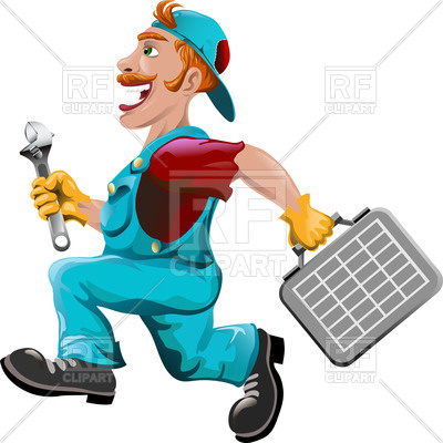 400x400 Funny Running Plumber In Cartoon Style Royalty Free Vector Clip