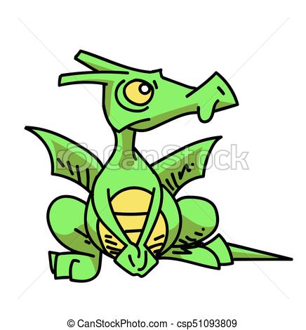 436x470 Funny Little Dragon Cartoon Hand Drawn Image. Original Vector