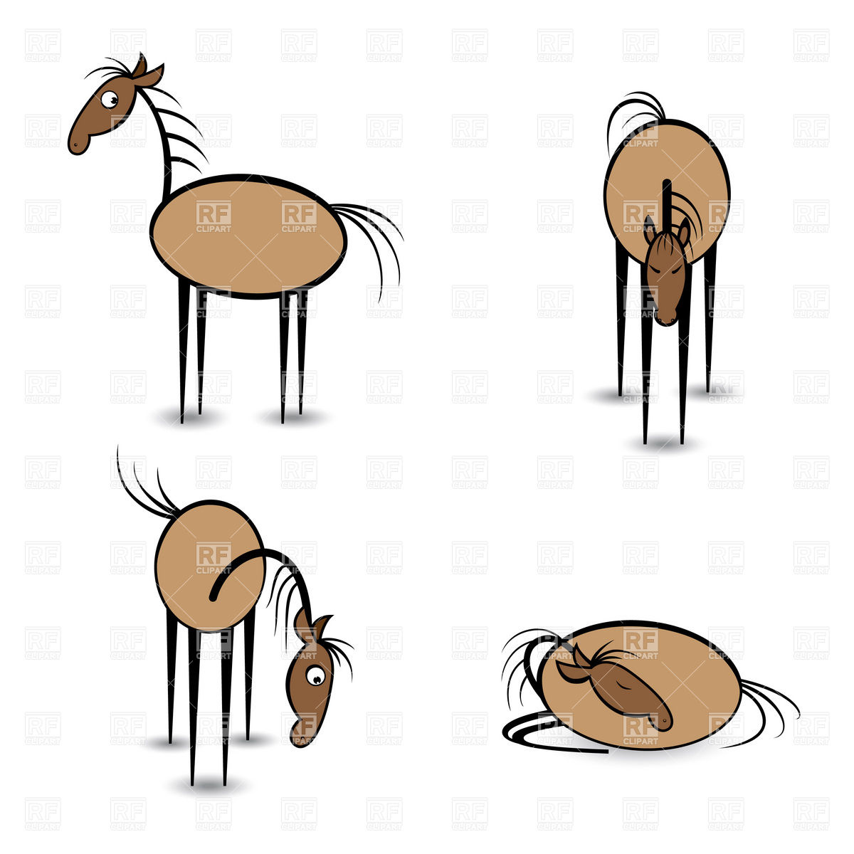 1200x1200 Funny Horses In Different Positions Royalty Free Vector Clip Art