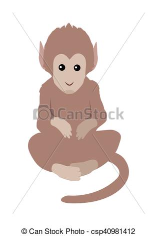 314x470 Brown Monkey Illustration. Funny Monkey Sitting Isolated