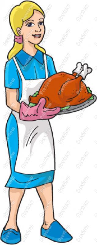 317x800 Woman With Turkey Thanksgiving Dinner Clip Art