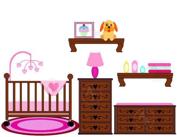 570x440 Crib Clip Art Baby Girl Nursery Crib Changing Table Digital Clip