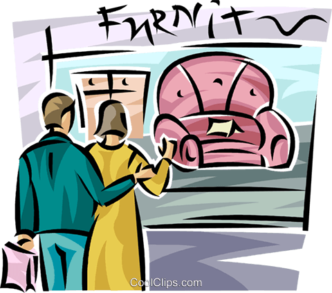 480x424 Couple Window Shopping For Furniture Royalty Free Vector Clip Art