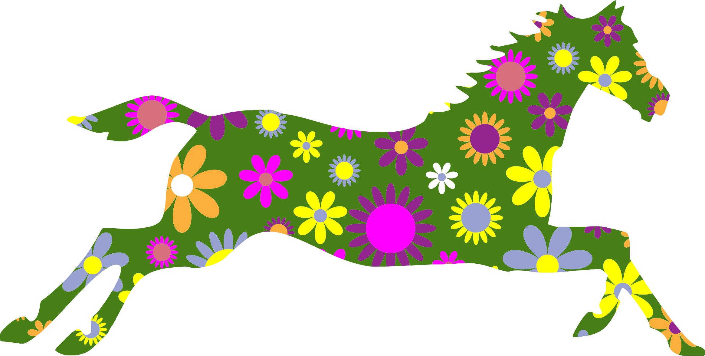 2330x1176 Retro Floral Galloping Horse Icons Png