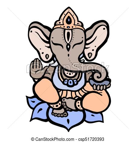 450x470 Elephant. Hindu God Ganesha. Hand Drawn Tribal Style. Vector