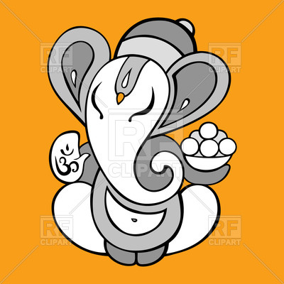 400x400 Cartoon Ganesha On Yellow Background Royalty Free Vector Clip Art