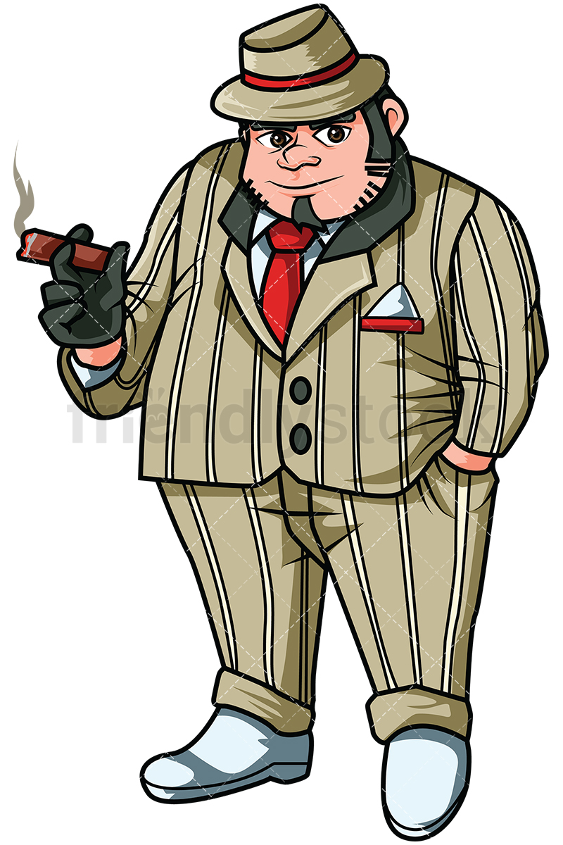 800x1200 Italian Mafia Boss Smoking Cigar Vector Cartoon Clipart