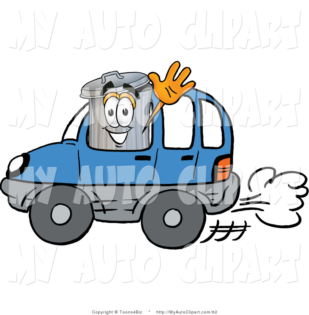 1024x1044 Clip Art Of A Garbage Can Mascot Cartoon Character Driving A Blue
