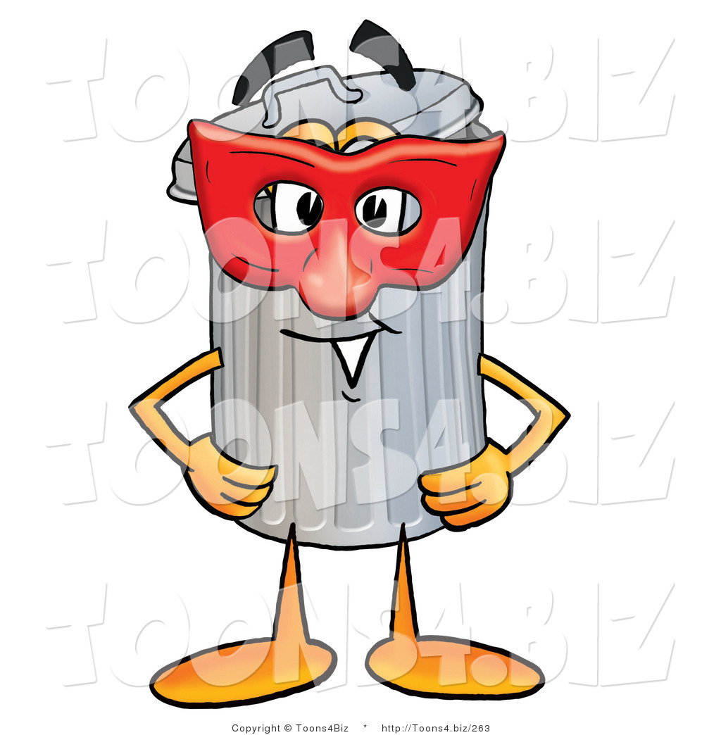 1024x1044 Illustration Of A Cartoon Trash Can Mascot Wearing A Red Mask Over