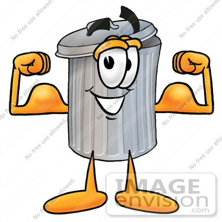450x450 Clip Art Graphic Of A Metal Trash Can Cartoon Character Flexing