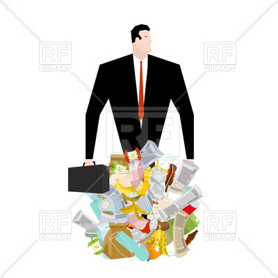 400x400 Businessman In Garbage Heap. Boss In Pile Rubbish. Royalty Free