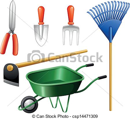 450x412 Gardening Tools. Illustration Of The Gardening Tools On A White
