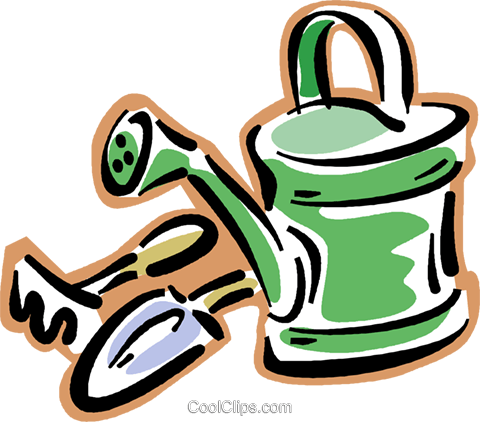 480x422 Watering Can With Gardening Tools Royalty Free Vector Clip Art