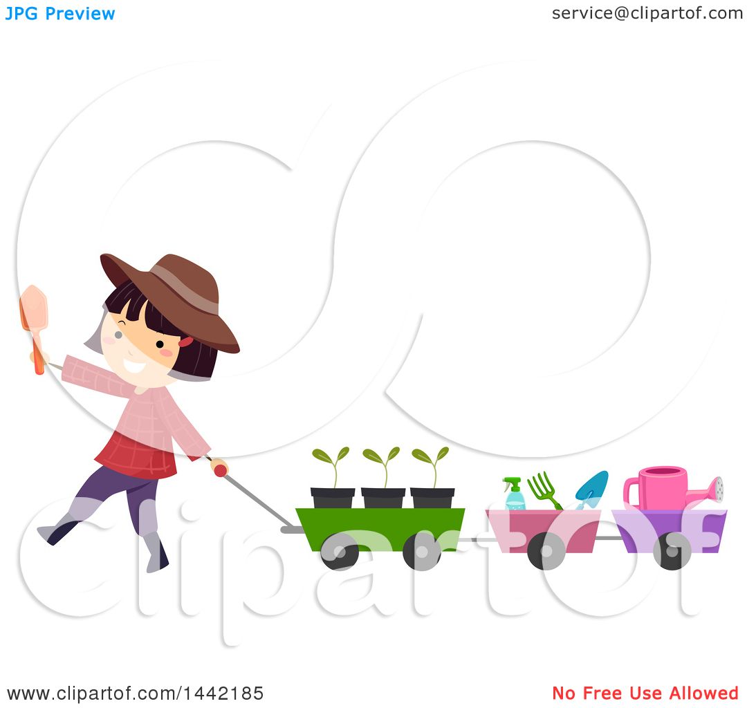 1080x1024 Clipart Of A Girl Pulling A Wagon Of Gardening Tools