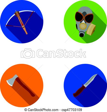 450x470 Crossbow, Gas Mask, Ax, Combat Knife. Weapons Set Collection
