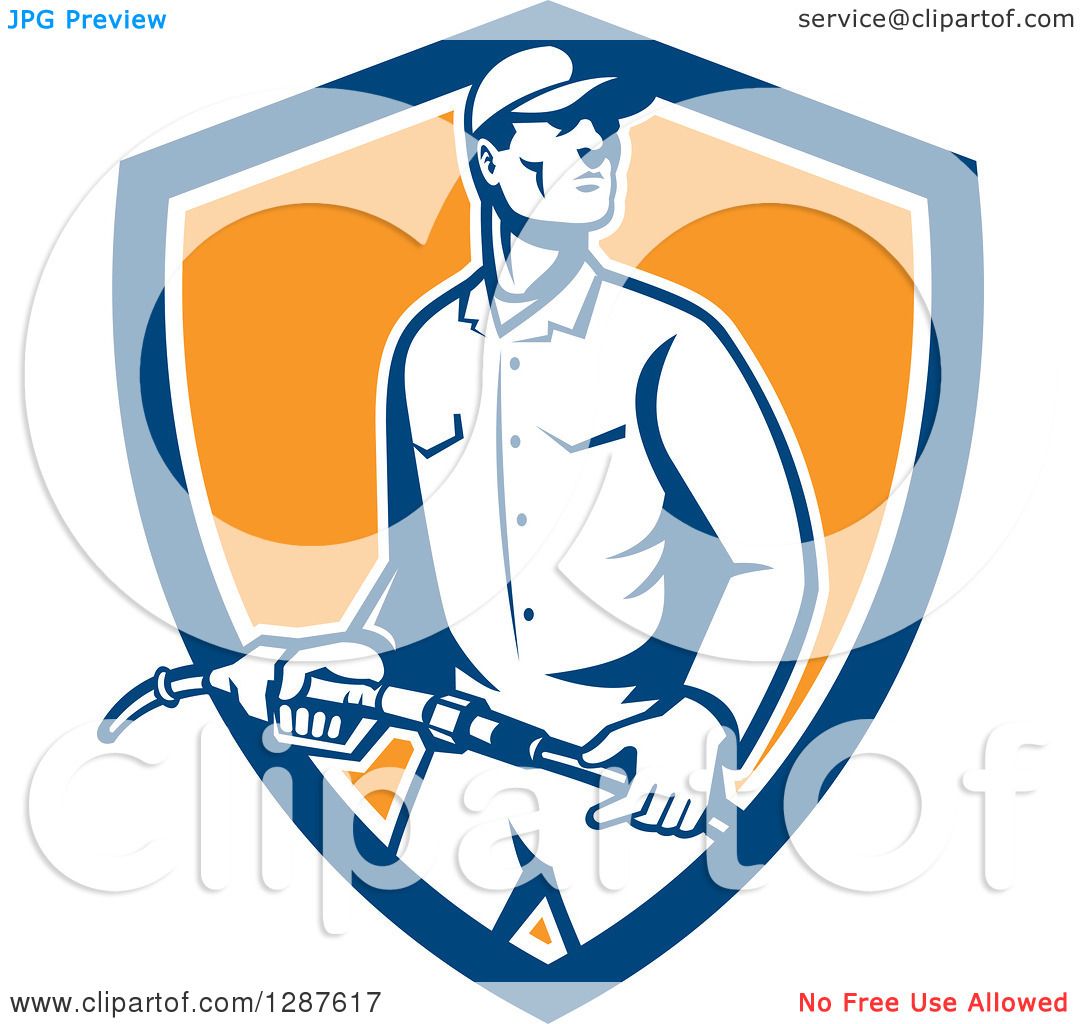 1080x1024 Clipart Of A Retro Gas Station Attendant Jockey Holding A Nozzle