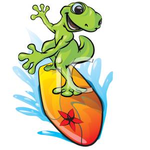300x300 A Gecko Surfing On A Surfboard Clip Art Image