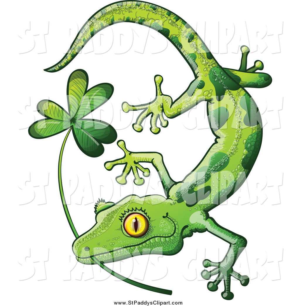 1024x1044 Vector Clip Art Of A St Paddys Day Gecko Biting A Shamrock By