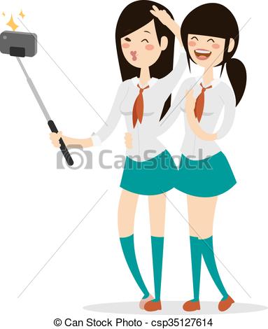 383x470 Japanese Schoolgirls Vector. Japanese Schoolgirls Vector Clip