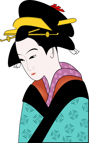 313x500 Japanese Woman In Blue Kimono Vector Image Public Domain Vectors