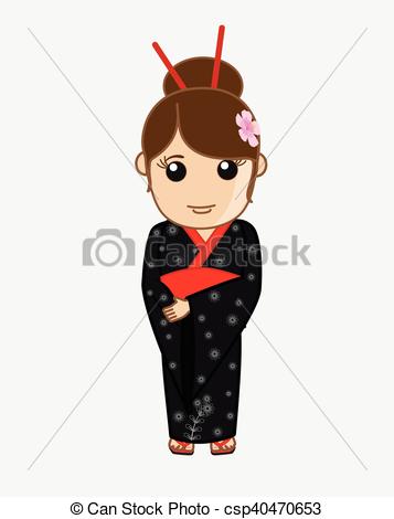 357x470 Beautiful Japanese Geisha Portrait Vector Illustration Clipart