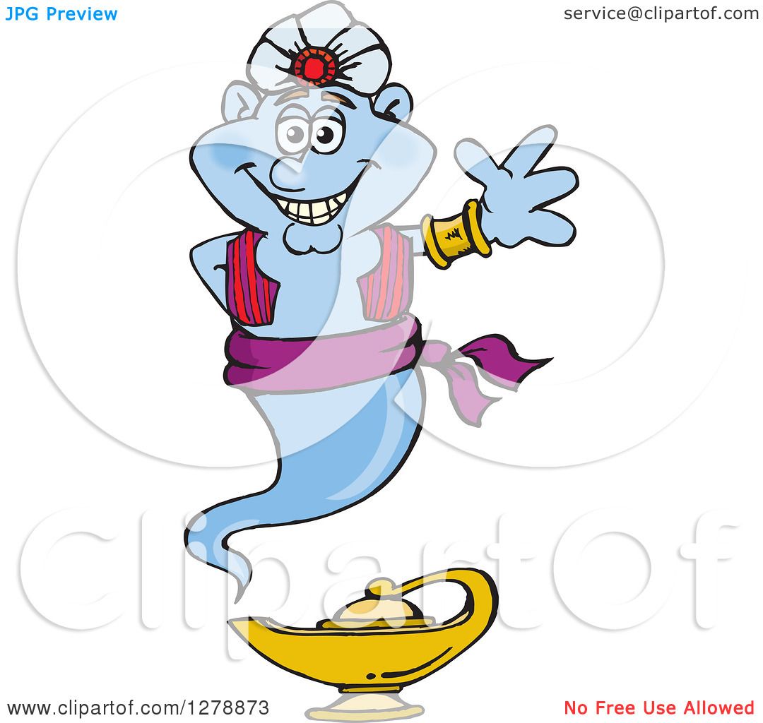 1080x1024 Clipart Of A Happy Genie Waving And Floating Over A Lamp