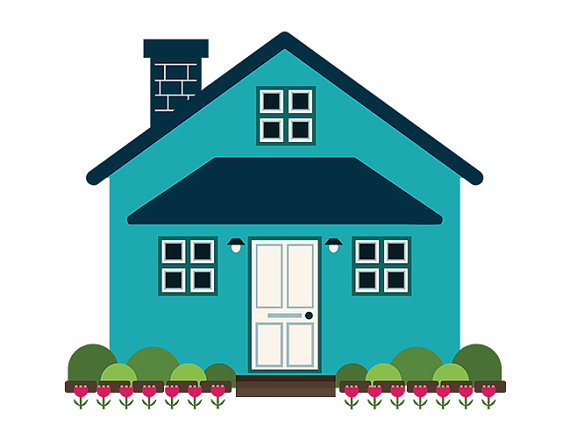 570x440 Geometric Modern House Clip Art Blue Home Front Yard Simple