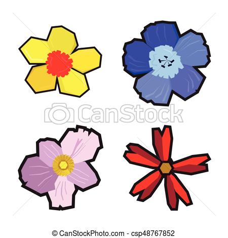 450x470 Set Of Geometric Flowers On A White Background, Vector Clipart