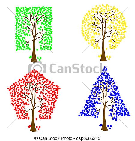 450x470 Trees Of Different Geometric Shapes. Vector Set. Clipart Vector