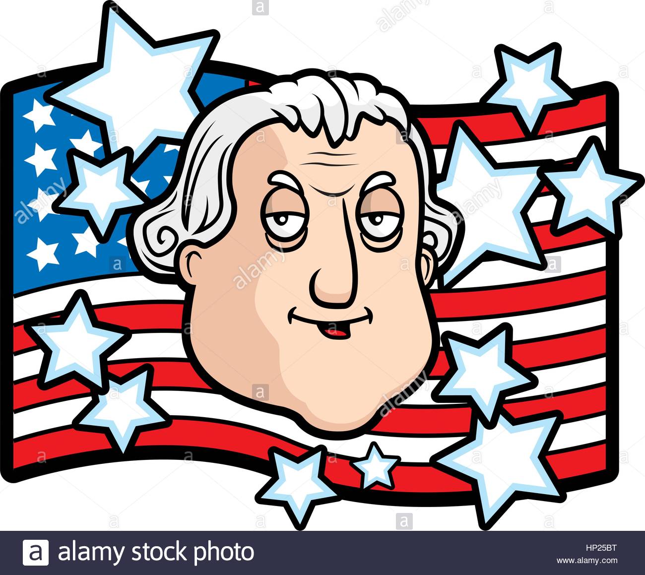 1300x1159 A Cartoon George Washington In Front Of An American Flag Stock