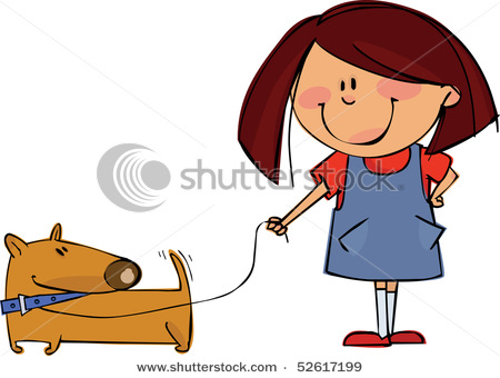 450x340 Cartoon Clipart Picture Of A Little Girl Walking Her Dog As He