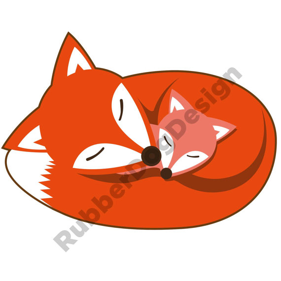 570x570 Fox Amp Cub Sleeping Design Digital Clip Art Graphics