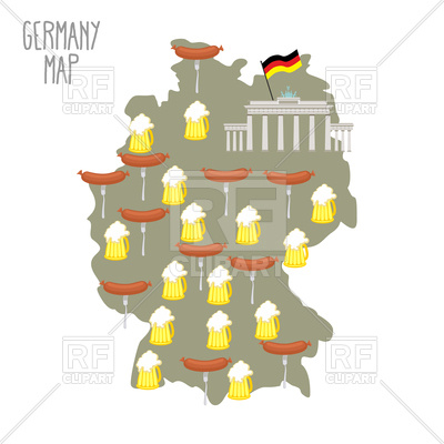 400x400 Map Of Germany, Mug Of Beer And Sausages Royalty Free Vector Clip