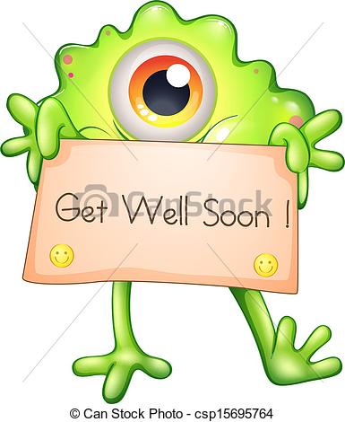 385x470 Clip Art Get Well Illustration Of A Green Monster Holding A Get