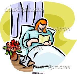 300x290 Woman Reading A Card In Her Hospital Bed Clip Art