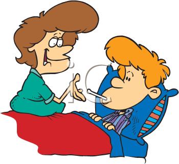 350x321 Royalty Free Clipart Image Of A Mom Looking After A Sick Boy