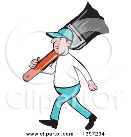 450x470 Clipart Of Retro Cartoon White Male House Painter Carrying