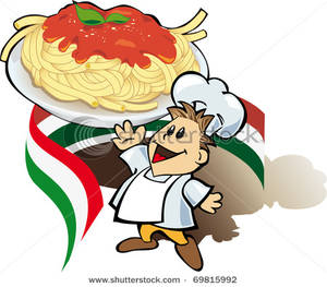 300x263 Italian Cook With Giant Spaghetti Plate Clip Art Image