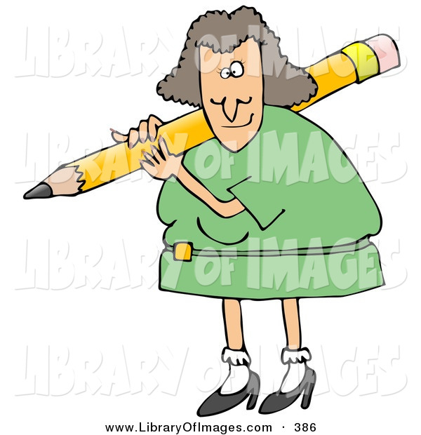 600x620 Clip Art Of A Caucasian Female Teacher In A Green Dress, Carrying
