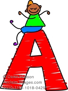 227x300 Clipart Image Of Happy Little Boy Climbing Over Giant Letter