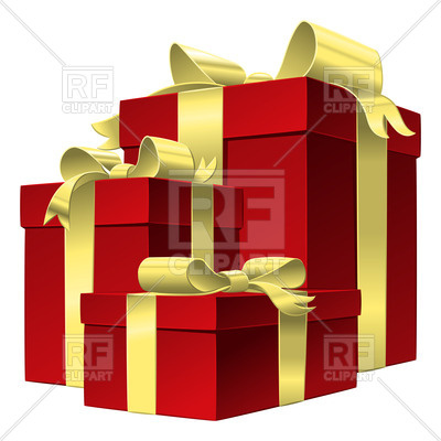 400x400 Set Of Red Gift Boxes With Gold Ribbons And Bows Royalty Free