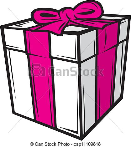 418x470 White Gift Box With Pink Ribbon Vector Clip Art