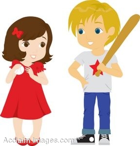 288x300 Clipart Illustration Of A Boy And Girl With Baseball Gear