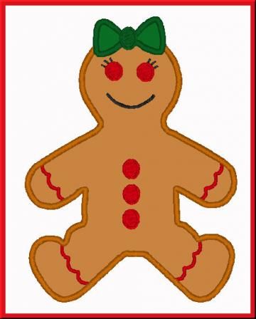 360x448 Christmas Gingerbread Girl Cookie 1 Embroidery Machine Applique