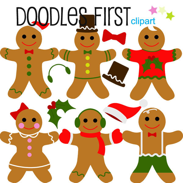 600x600 Winter Christmas Holiday Gingerbread Men Digital Clip Art