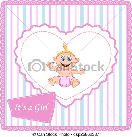 450x470 Vector Illustration Of Cute Cartoon Baby Girl Card Vector