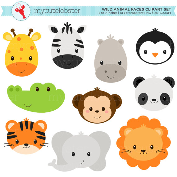 570x570 Wild Animal Faces Clipart Set