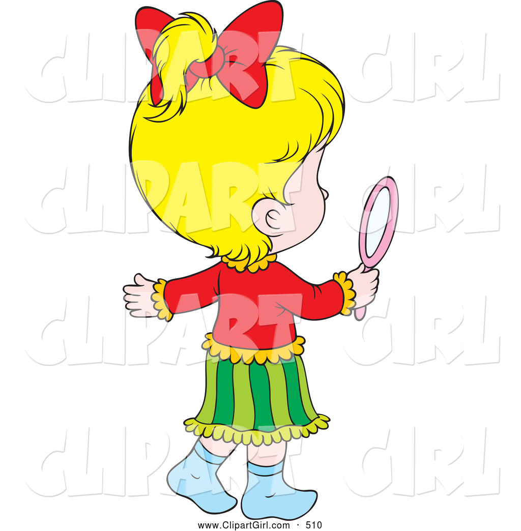 1024x1044 Clip Art Of A Cute Little Blond Girl Admiring Herself In A Hand
