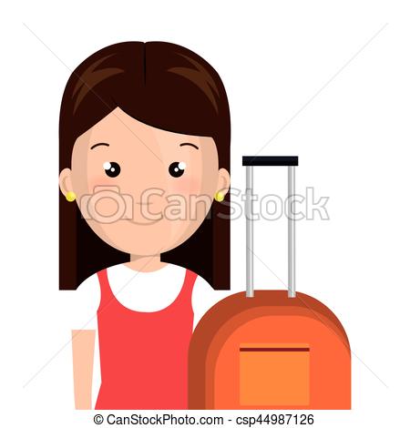 450x470 Half Body Cartoon Girl With Cute Dress And Travel Luggage