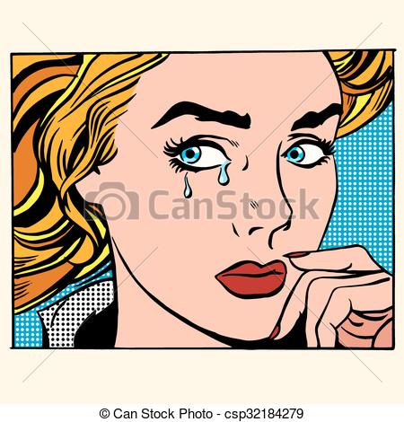 450x470 Girl Crying Woman Face. Pop Art Retro Style. Caucasian Vectors